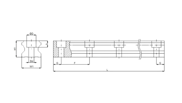 Szyna liniowa TR25-H; otwory przelotowe; klasa H