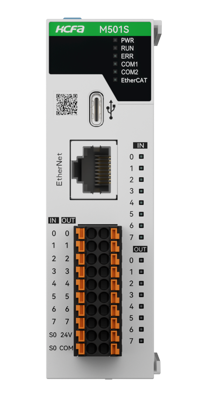 Sterownik PLC HCM501S-16MT4-D, 24VDC, I/O: 8DI/8DO/2HSI/4HSO(200kHz), wyjścia tranzystorowe, EtherCAT Master/RS485/RS232, 8-osi rzeczywiste EtherCAT