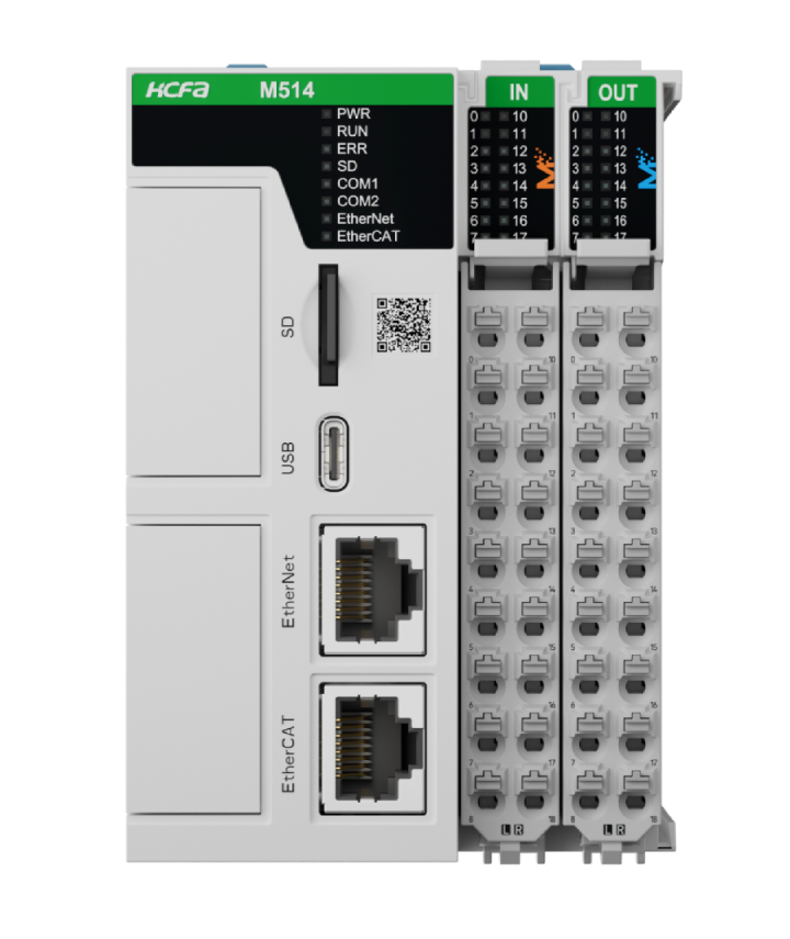 Sterownik PLC HCM514-32MT4-D, 24VDC, I/O: 16DI/14DO/2HSI/4HSO(200kHz), wyjścia tranzystorowe, EtherCAT Master/CANopen/Ethernet (Modbus TCP/IP), 64-osie rzeczywiste EtherCAT
