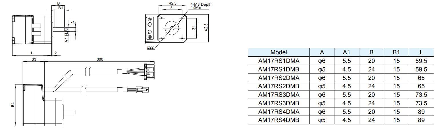 Silnik serwokrokowy MOONS' AM17RS3DMA 0.5Nm enkoder 4096 imp./obr.; bez hamulca; d=6mm - obrazek 3