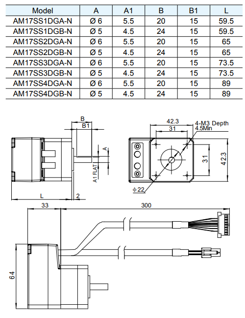 Silnik serwokrokowy MOONS' AM17SS2DGB-N 0.42Nm enkoder 20000 imp./obr.; bez hamulca; d=5mm - obrazek 3