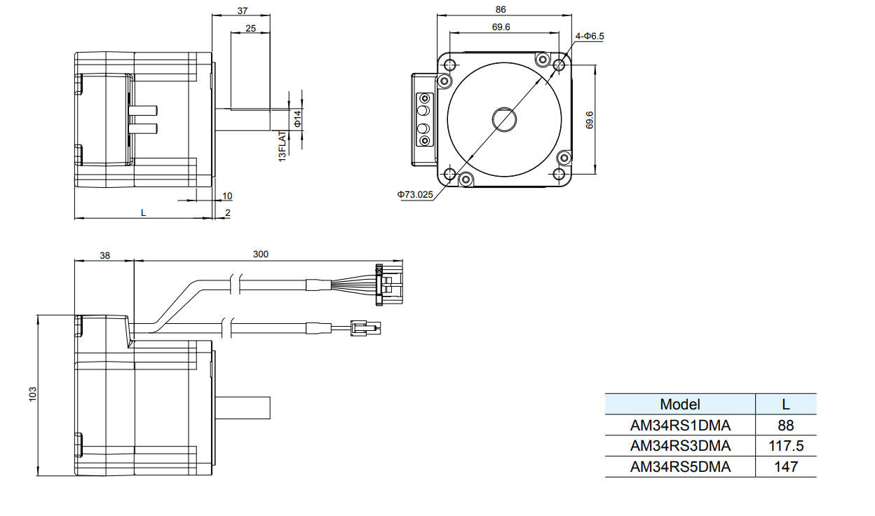 Silnik serwokrokowy MOONS' AM34RS3DMA 5.2Nm enkoder 4096 imp./obr.; bez hamulca; d=14mm - obrazek 3