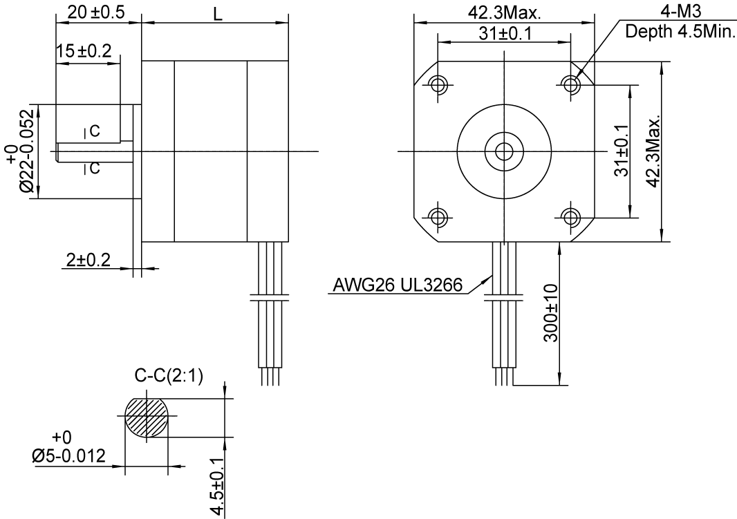 Silnik krokowy MOONS` AM17HD2438-01N 0,45Nm 1.5A, pojedynczy wałek - obrazek 3