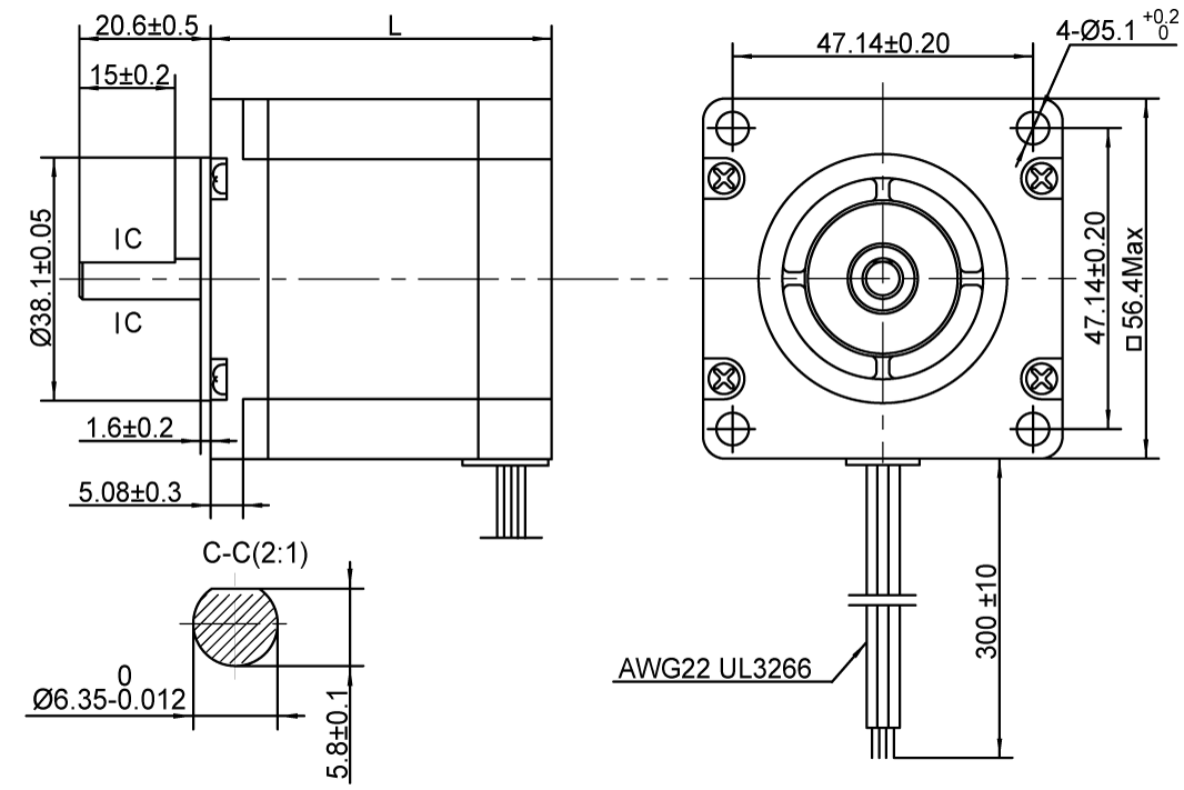 Silnik krokowy MOONS` AM23HS84A0-02 1,5Nm 1,8A 1.8deg, podwójny wałek typu D-cut (1xFLAT) - obrazek 3