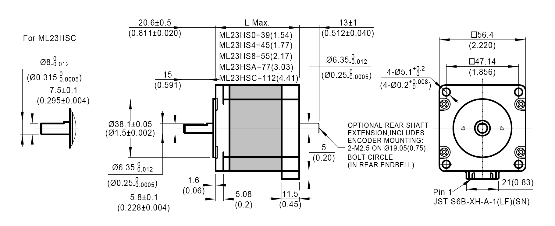 Silnik krokowy MOONS` ML23HS0L4350 0,82Nm 3,5A 1.8deg - obrazek 3