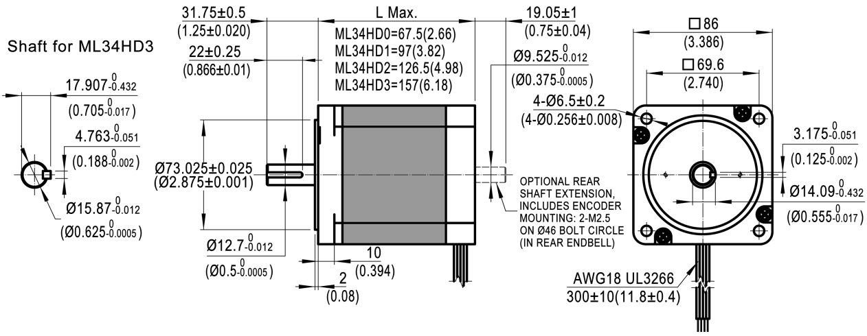 Silnik krokowy MOONS' ML34HD1L4700-E 7,2Nm 7A 1.8deg - obrazek 3