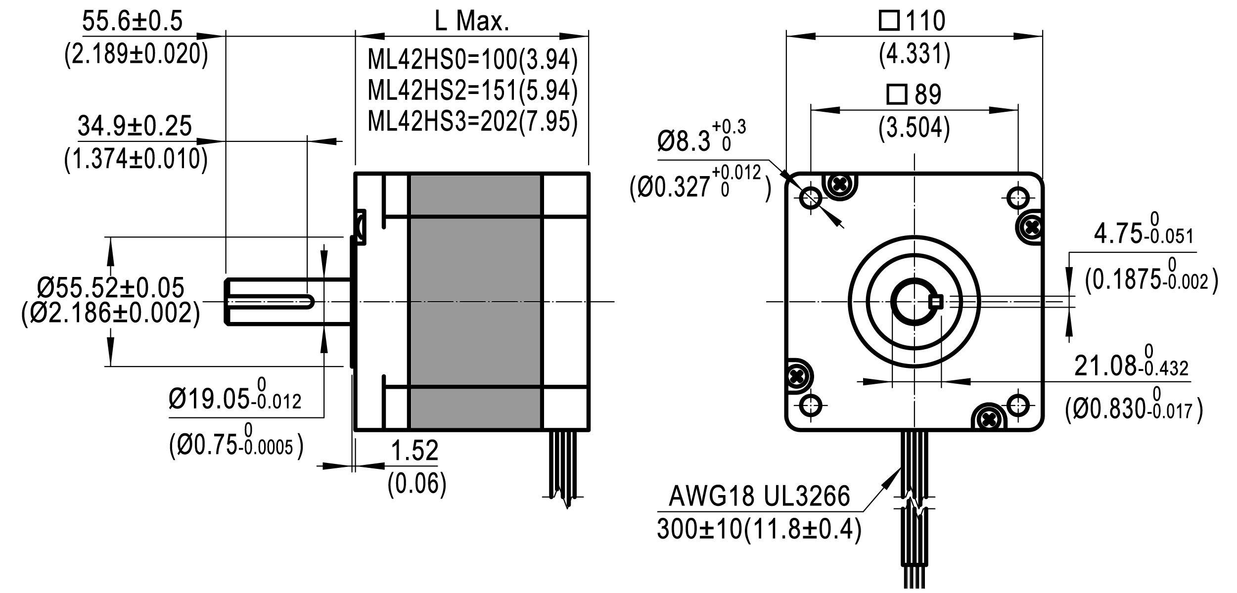 Silnik krokowy MOONS' ML42HS2L4600 22Nm 6A 1.8deg - obrazek 3