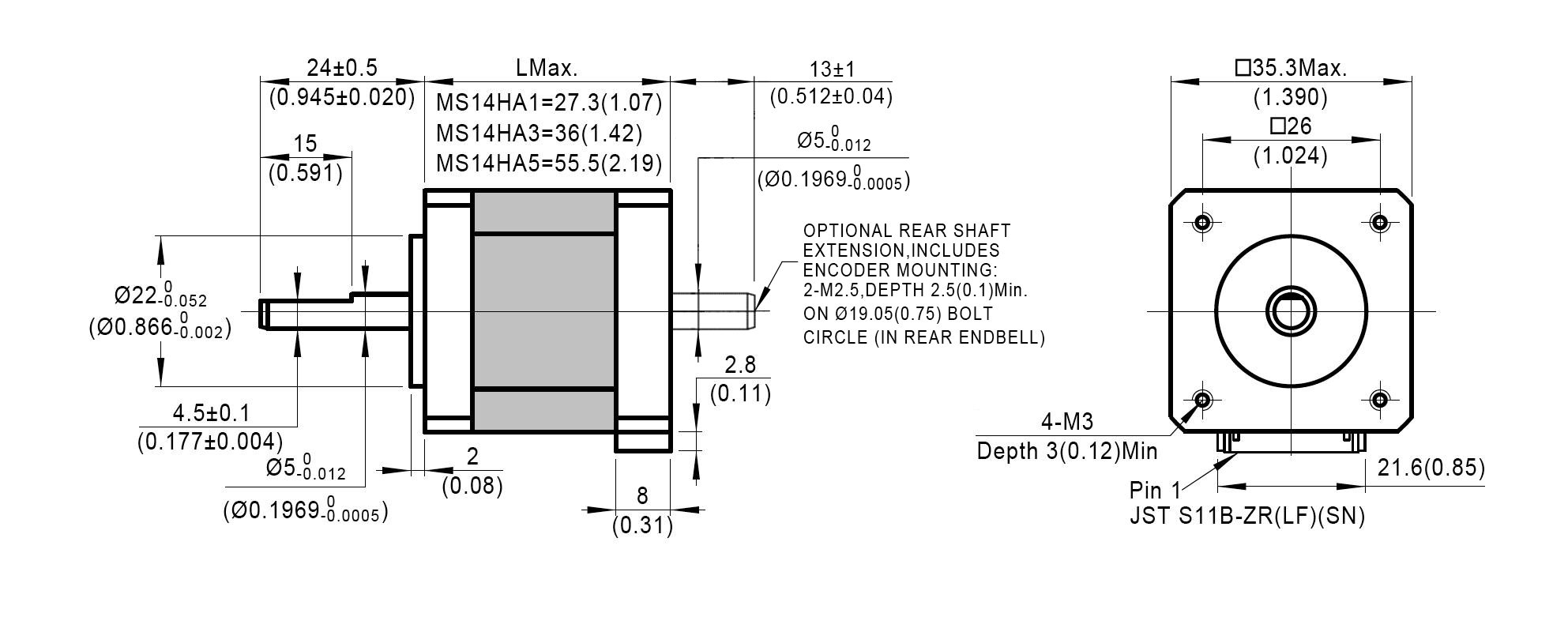 Silnik krokowy MOONS' MS14HA1P4070 0,12Nm 0,7A 1.8deg - obrazek 3