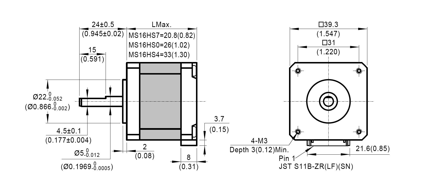 Silnik krokowy MOONS' MS16HS0P4100 0,20Nm 1A 1.8deg - obrazek 3