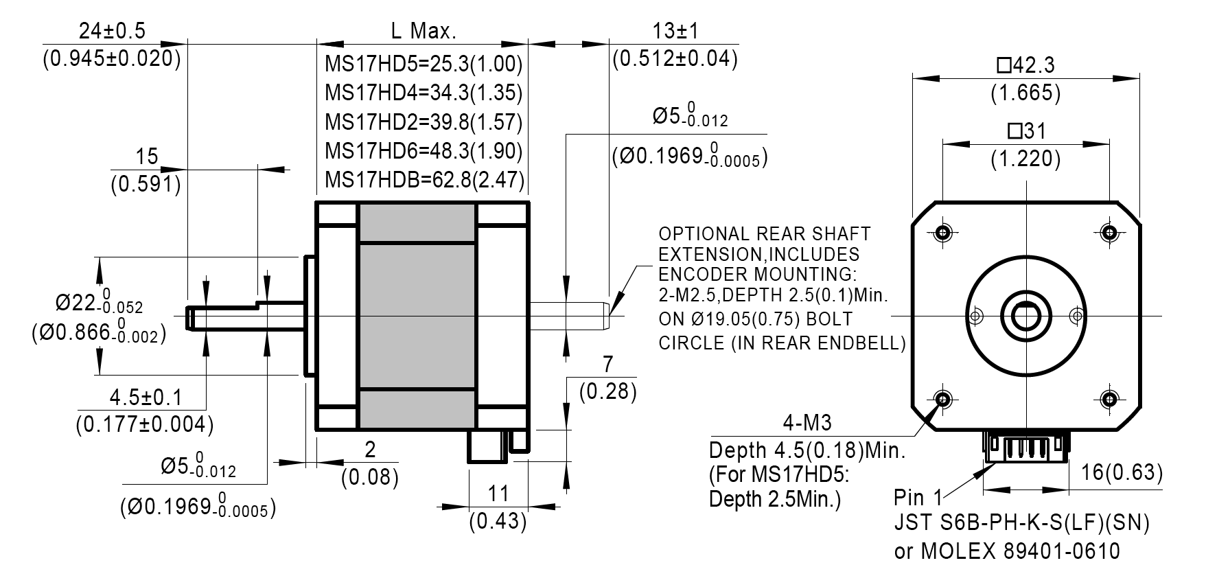 Silnik krokowy MOONS' MS17HD2P4150 0,5Nm 1,5A 1.8deg - obrazek 3