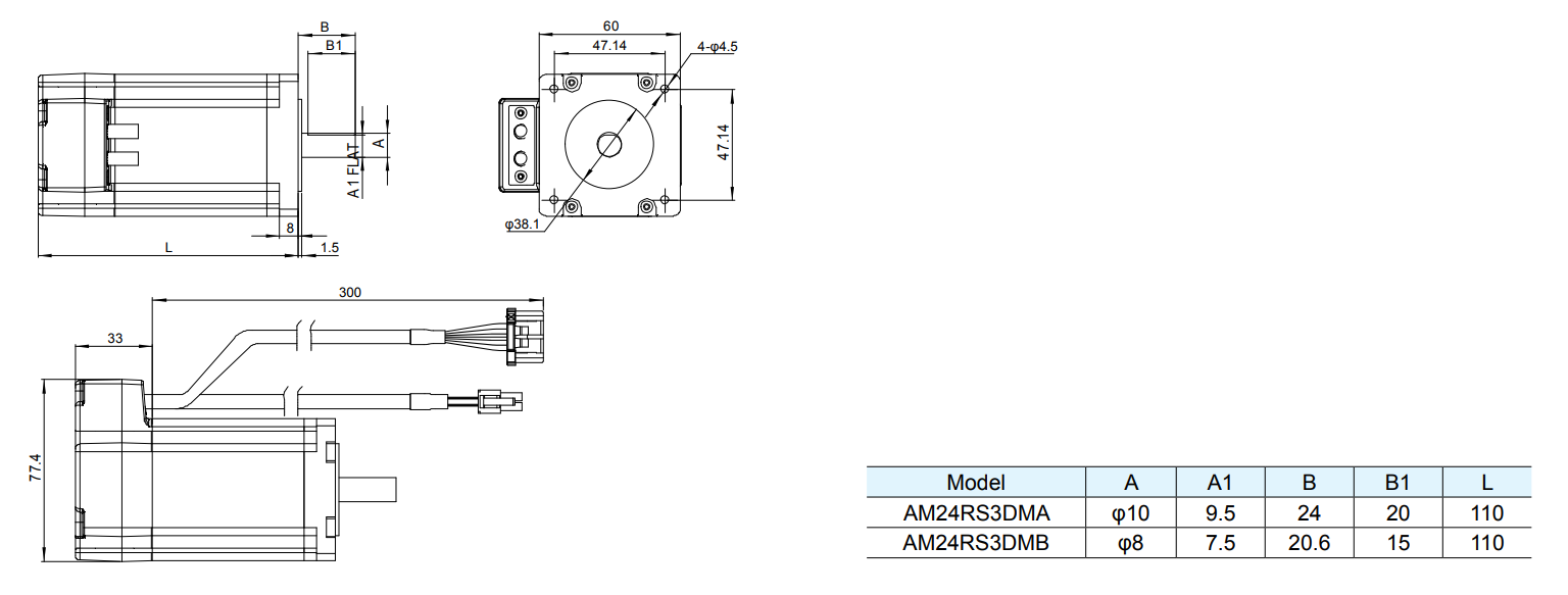 Silnik serwokrokowy MOONS' AM24RS3DMA 2.5Nm enkoder 4096 imp./obr.; bez hamulca; d=10mm - obrazek 3