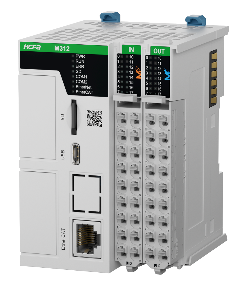 Sterownik PLC HCM312-32MT6-D, 24VDC, I/O: 16DI/16DO/2HSI/6HSO(200kHz), wyjścia tranzystorowe, Ethernet (Modbus TCP/IP), RS485/RS232, CANopen(opcja), 6-osi sterowanych impulsowo