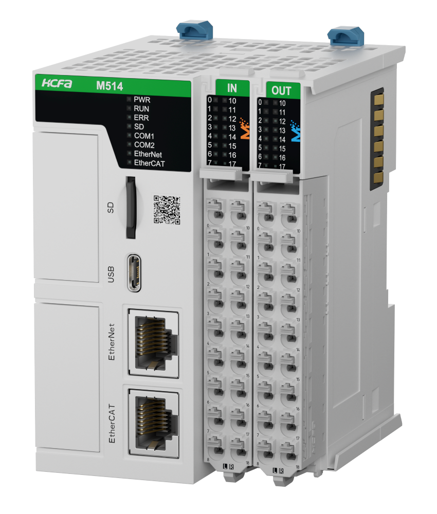 Sterownik PLC HCM514-32MT4-D, 24VDC, I/O: 16DI/16DO (2HSI/4HSO, 200kHz), wyjścia tranzystorowe, EtherCAT Master/CANopen/Ethernet (Modbus TCP/IP), 64-osie rzeczywiste EtherCAT
