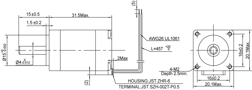 Silnik krokowy MOONS' AM8HY2050-02N 0,02Nm, 0,35A, 1.8deg Podwójny wałek typu D-cut - obrazek 2