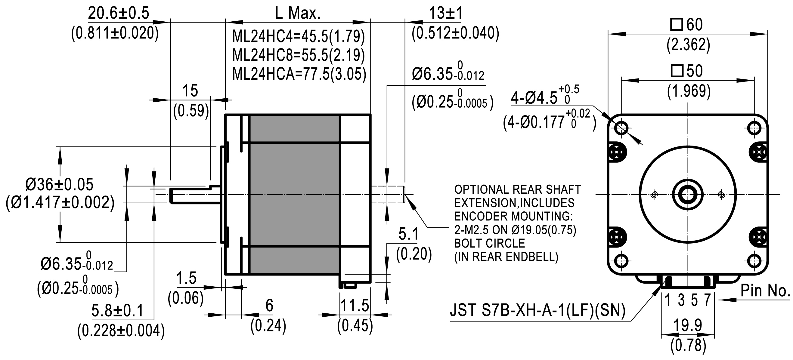 Silnik krokowy MOONS' ML24HC8P3220 0,97Nm 2,2A 1.8deg - obrazek 4