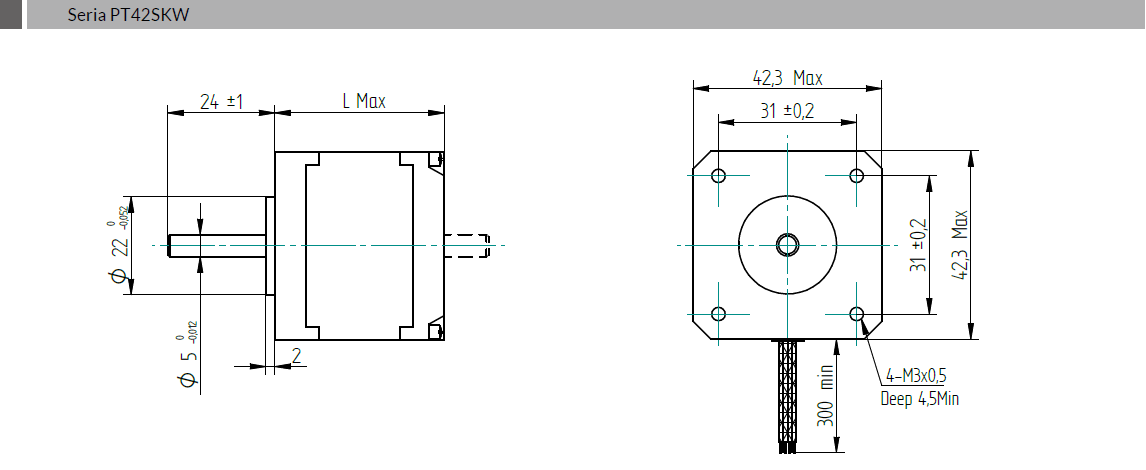 Silnik krokowy PT42SKW48-250-4A 0,48Nm 2,5 A 1.8° - obrazek 3