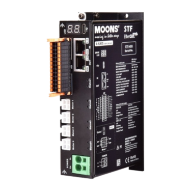 Wieloosiowy sterownik silnika krokowego MOONS` STF05-4XU-ECX-S-FC 5A 24-70VDC, 4-osie, EtherCAT, funkcja STO