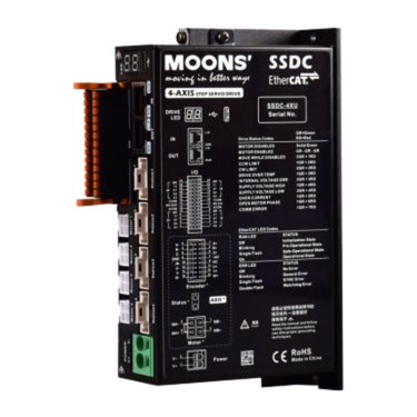 Sterownik silnika serwokrokowego MOONS` SSDC06-4XU-ECX, 24-70VDC, 6A, 4-osie EtherCAT, montaż pionowy